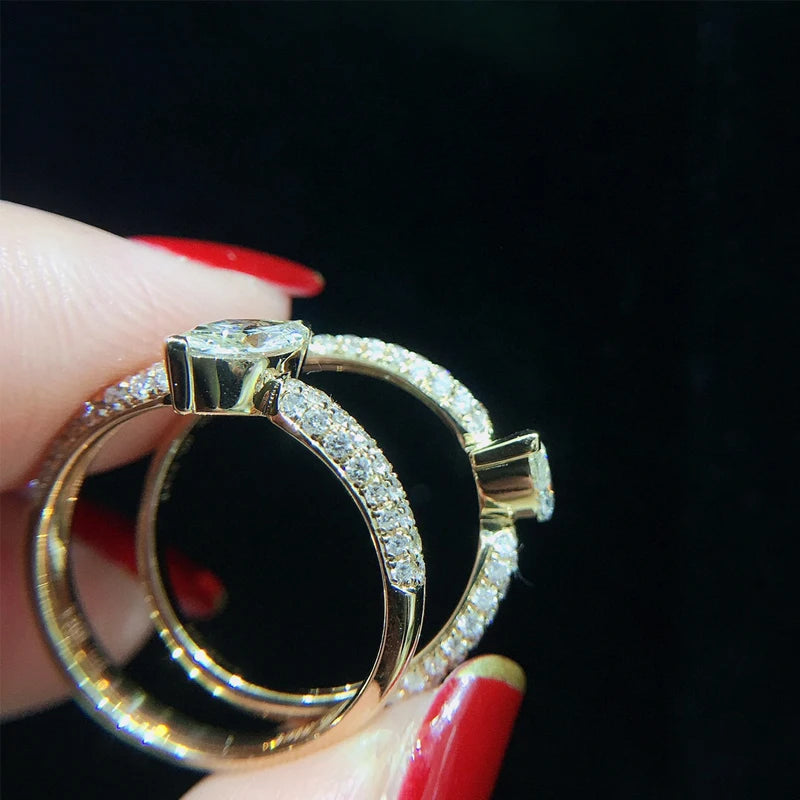 Aazuo 18K Orignal Yellow Gold Real Natrual Diamonds 0.70ct Classic Marquise Ring Fashion Gift For Woman&Lady Birthday Party