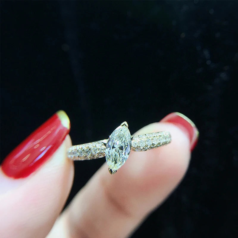Aazuo 18K Orignal Yellow Gold Real Natrual Diamonds 0.70ct Classic Marquise Ring Fashion Gift For Woman&Lady Birthday Party