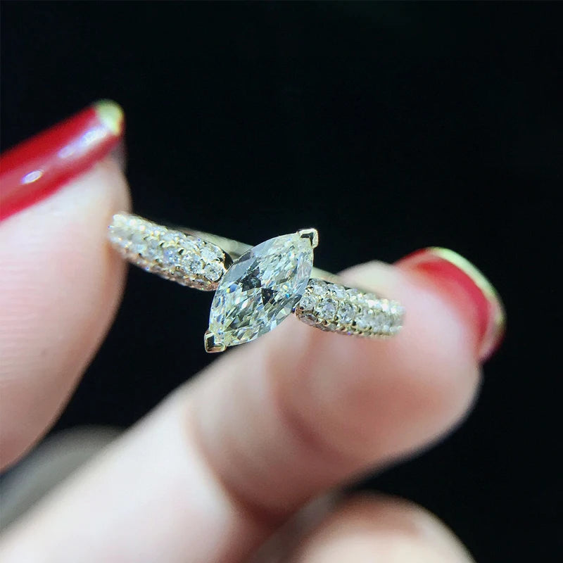 Aazuo 18K Orignal Yellow Gold Real Natrual Diamonds 0.70ct Classic Marquise Ring Fashion Gift For Woman&Lady Birthday Party