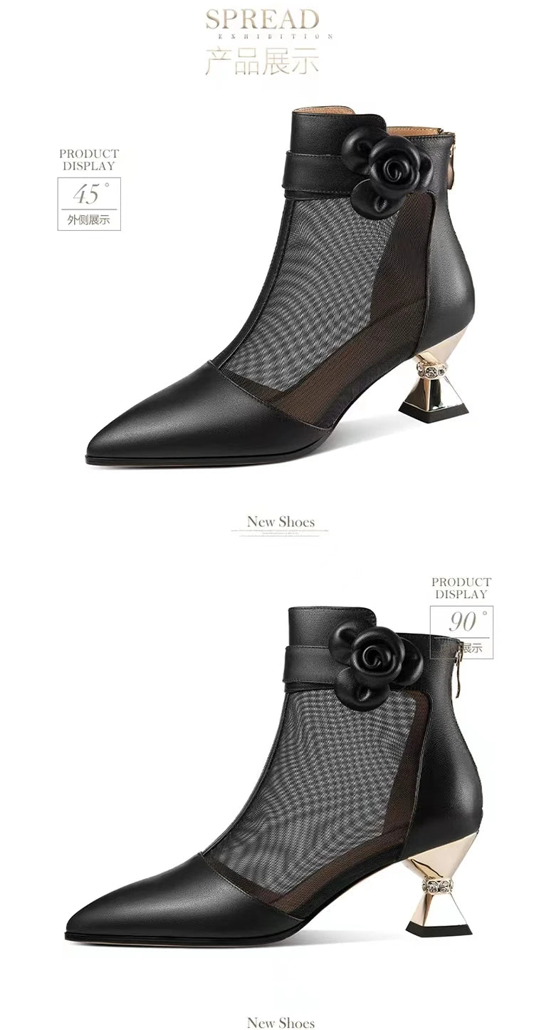 Famous Brown Thick Heel Women Boots Pointed Toe Retro British Style Sandals Women Mesh Breathable Women Shoes Shoes for Women