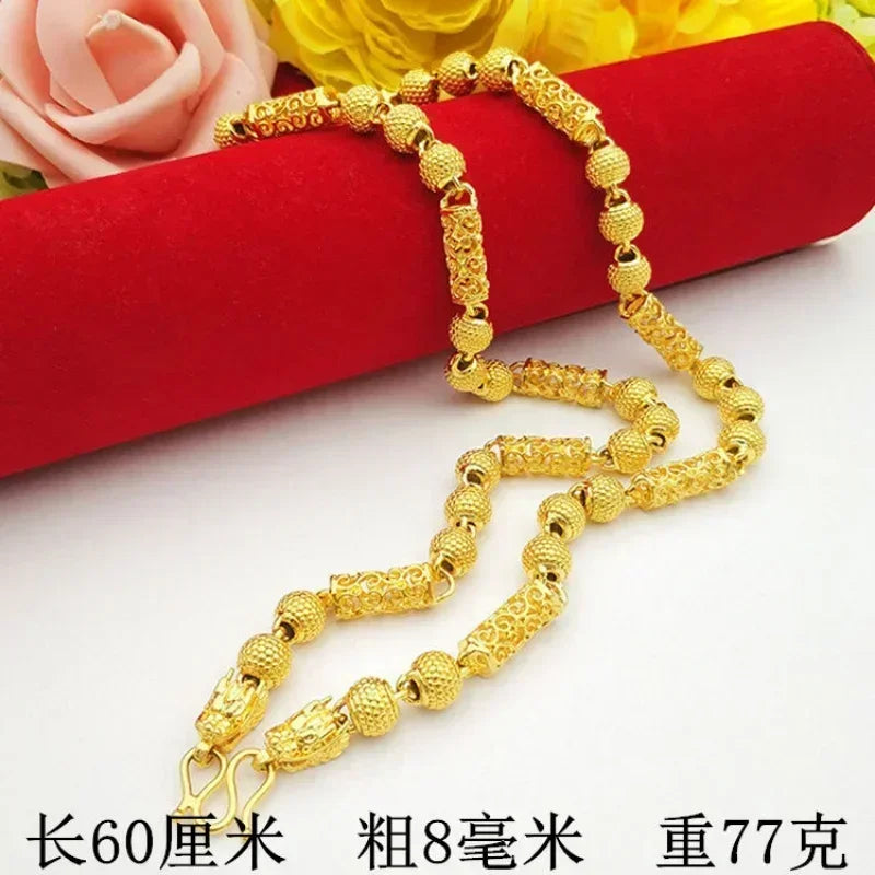 Famous Brown 24K Gold Necklace Men Dragon Guan Gong Pendant 9999 Real Gold Necklace