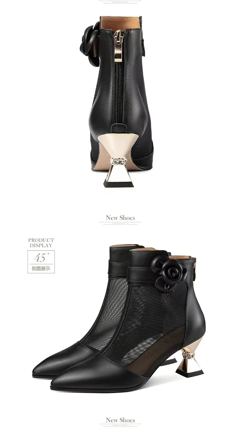 Famous Brown Thick Heel Women Boots Pointed Toe Retro British Style Sandals Women Mesh Breathable Women Shoes Shoes for Women