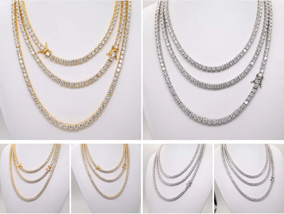 Bling without the Sting Tennis Necklace 4mm 925 silver shiny Moissanite Women Men Chain Fine Jewelry Drop Delivery 2022