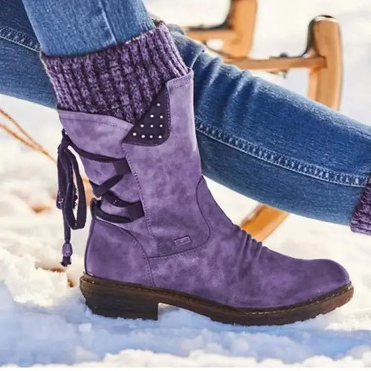 Famous Brown Women Winter Mid-Calf Boots Winter Shoes Ladies Fashion Snow Boots Shoes Thigh High Suede Warm Botas 2024