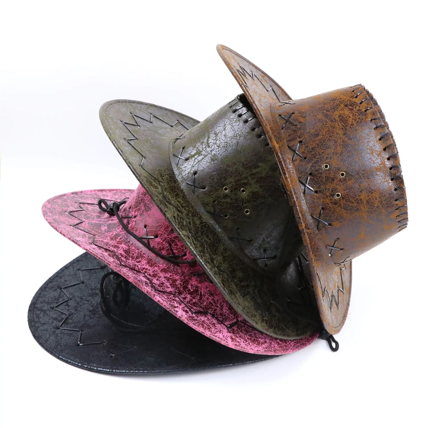 Famous Brown  cowboy hat imitation leather cracked men and women rider hat кепка мужская fedora hat Panama rope accessories