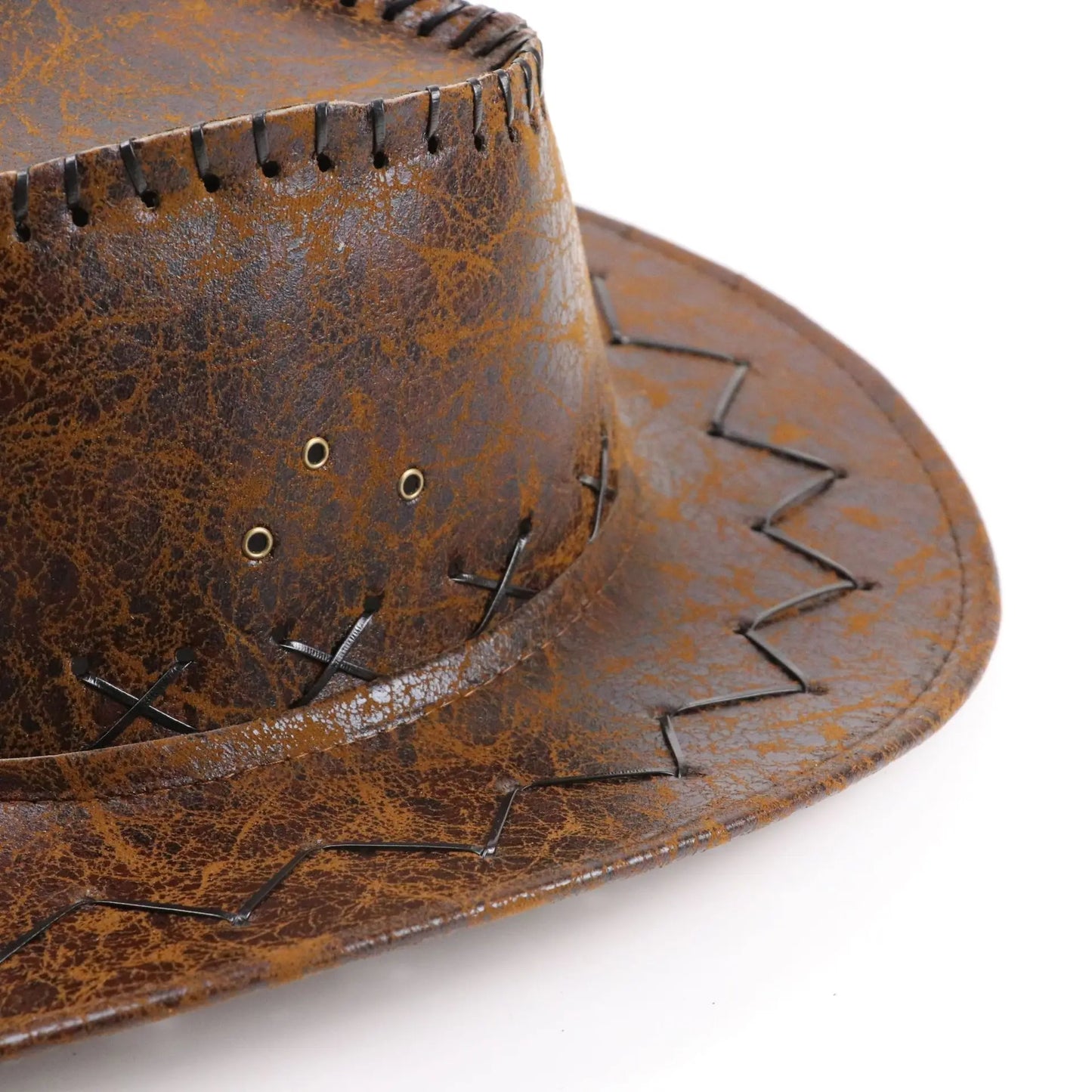 Famous Brown  cowboy hat imitation leather cracked men and women rider hat кепка мужская fedora hat Panama rope accessories