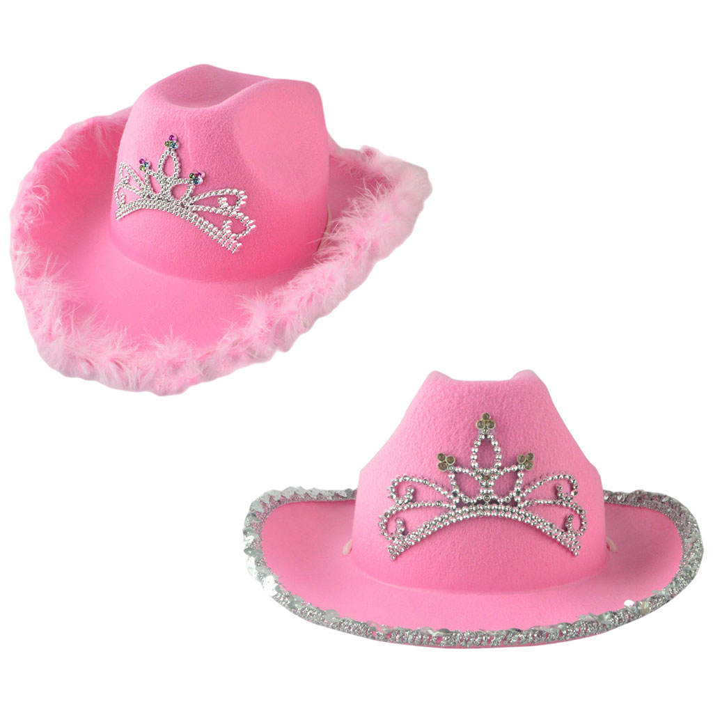 Famous Brown Western Style Cowboy Hat Pink Women's Fashion Party Warped Wide Brim with Decoration Crown Tiara Cowgirl Hat