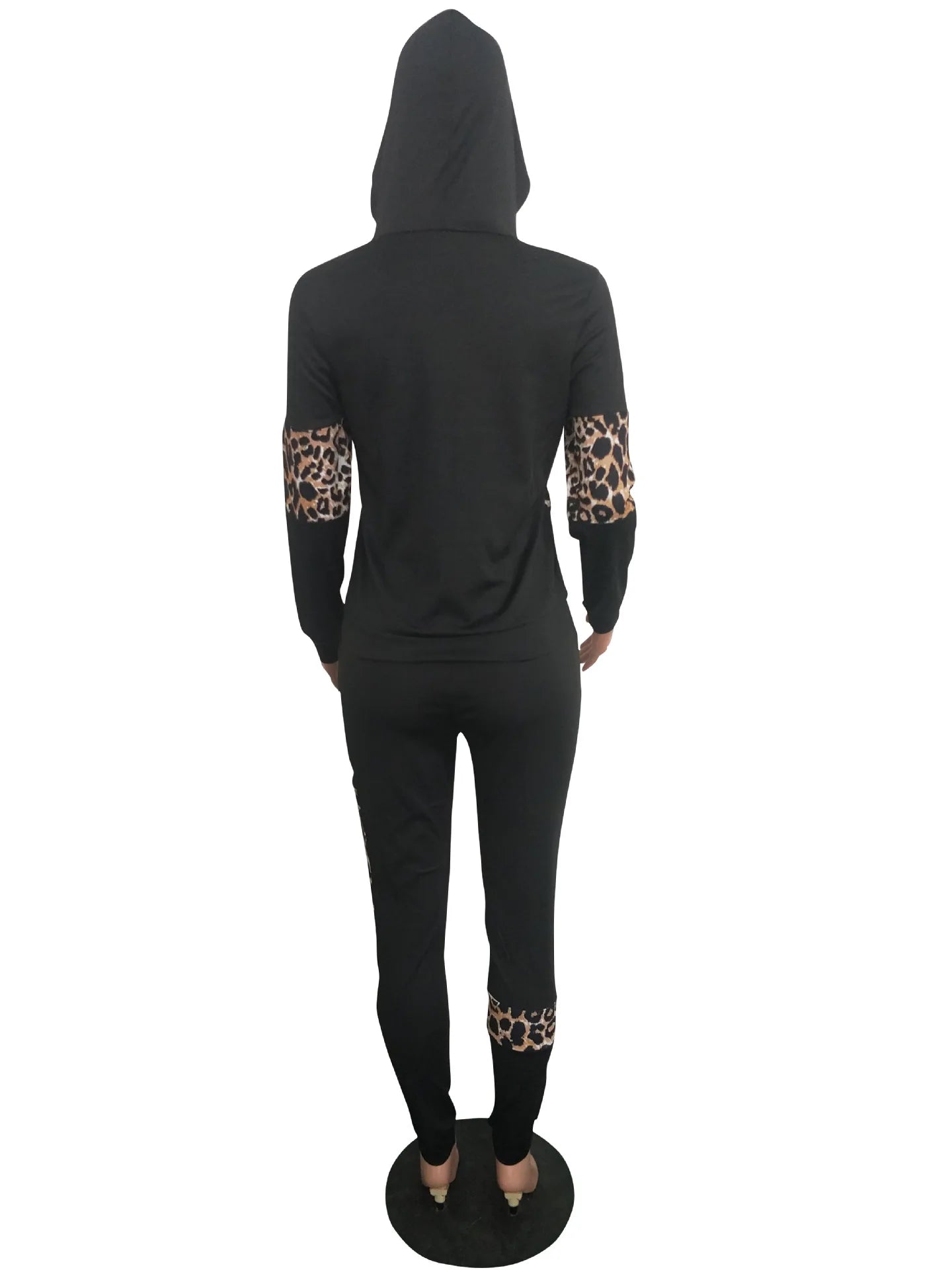 Fashion streetwear leopard patchwork print tracksuit sweatsuit women set Two piece set women hoodie+sweatpants matching outfits