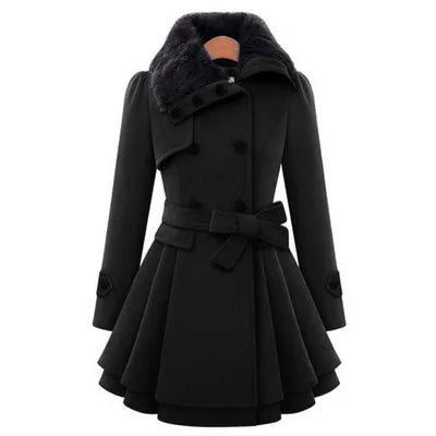 Famous Brown Women's Winter Slim Long Wool Sherpa Coat Double Breasted Padded Korean Cashmere Coat England Style Trench