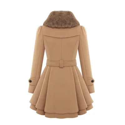 Famous Brown Women's Winter Slim Long Wool Sherpa Coat Double Breasted Padded Korean Cashmere Coat England Style Trench