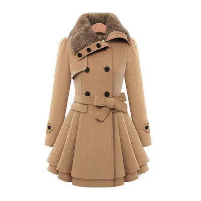 Famous Brown Women's Winter Slim Long Wool Sherpa Coat Double Breasted Padded Korean Cashmere Coat England Style Trench