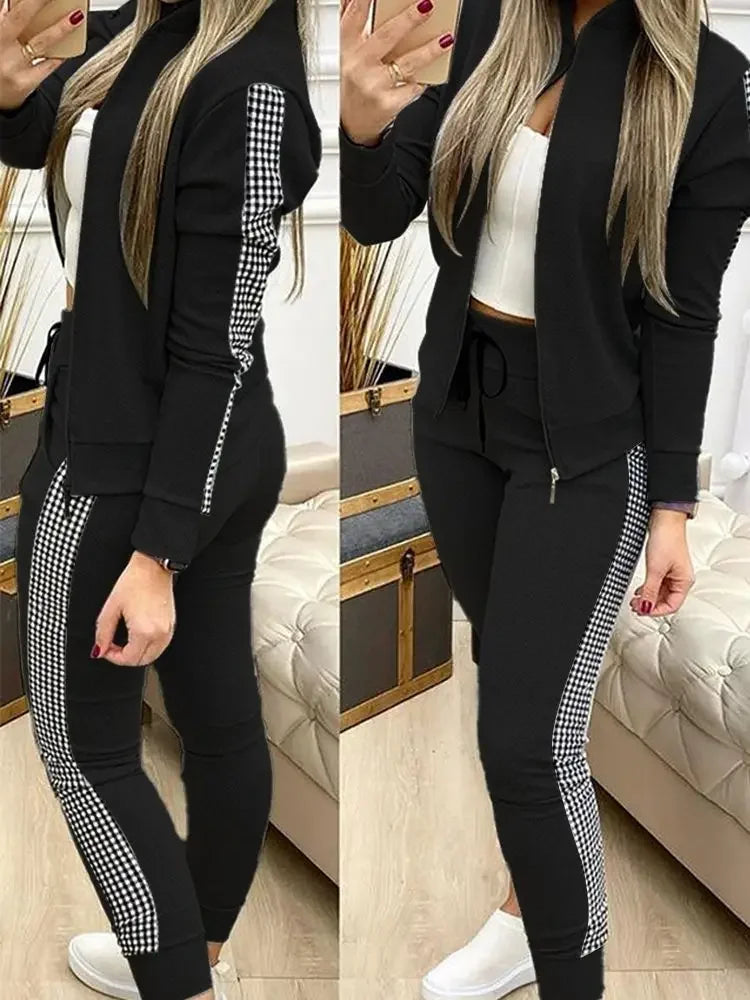 Famous Brown Women Two Piece Set Outfits Autumn Women's Tracksuit Zipper Top Pants Casual Sport Suit Winter 2 Piece Woman Set