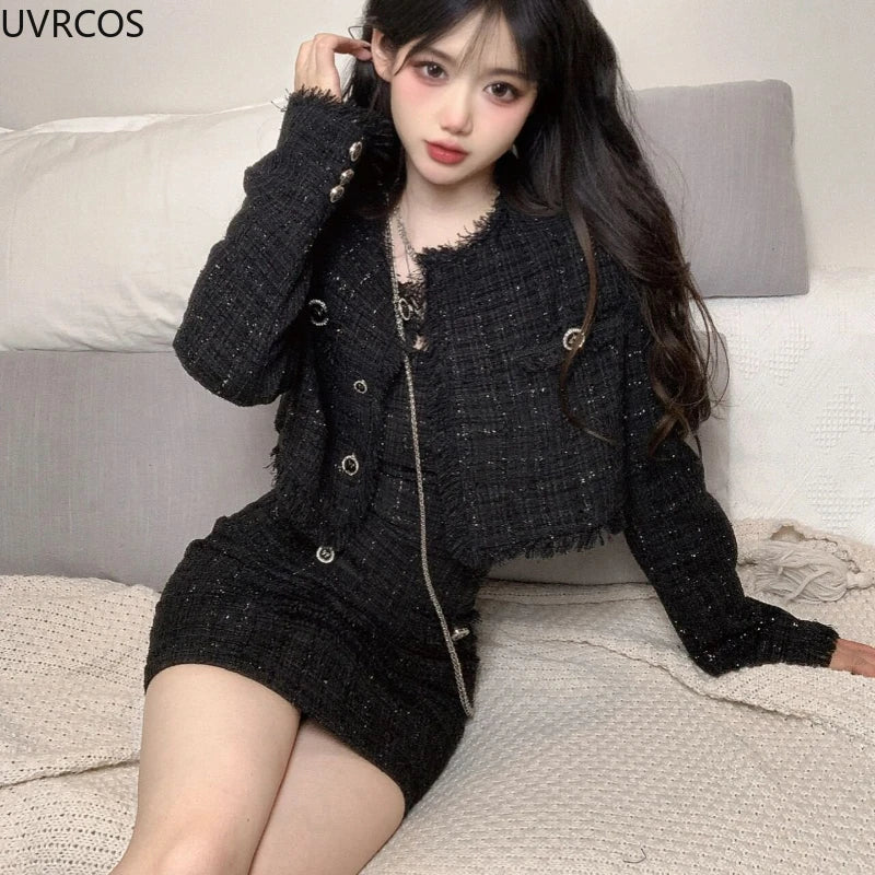 Famous Brown Elegant Two Piece Set Women Fashion Tassels Short Jackets Casual Strap Party Mini Dress Female Y2k Suit