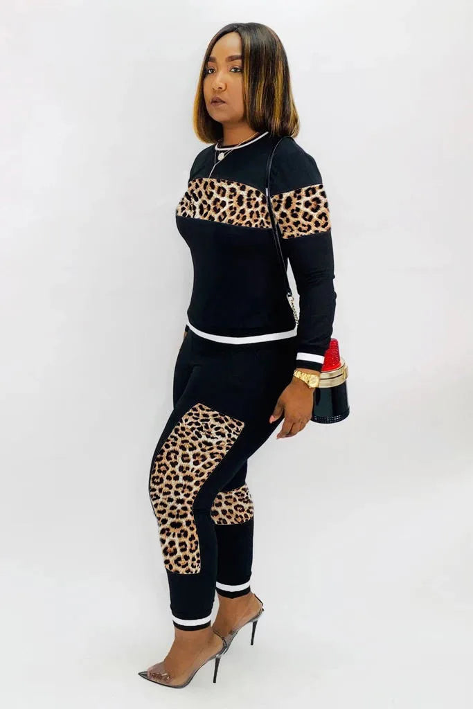 Famous Brown  Leopard Camouflage Two Pieces Set Women's Sports Suit Long Sleeve Sweatshirt And Sweatpants Casual Tracksuit Jogging suit