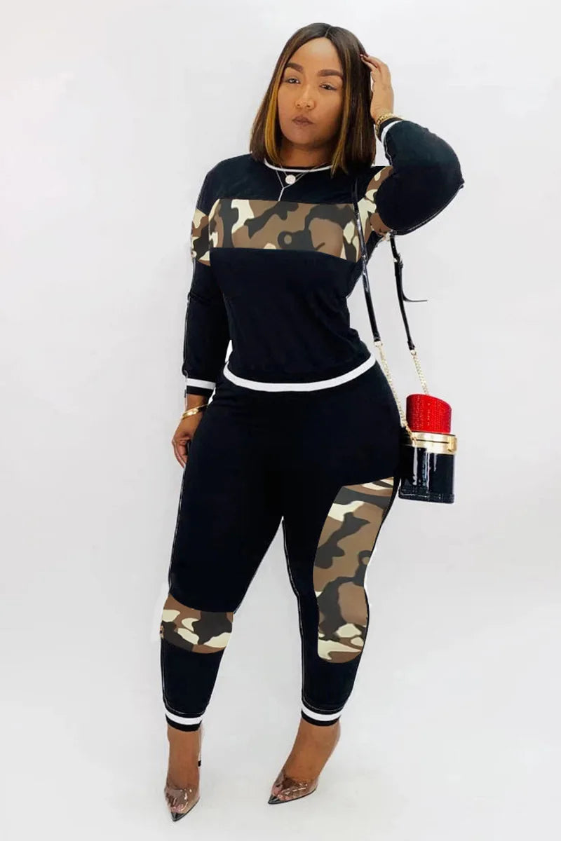 Famous Brown  Leopard Camouflage Two Pieces Set Women's Sports Suit Long Sleeve Sweatshirt And Sweatpants Casual Tracksuit Jogging suit