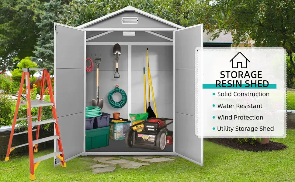 Resin Shed 6x4.4FT with Floor,Outdoor Storage Shed with Floor for Garden Tool,Waterproof Outdoor Resin Shed,Lockable Doors