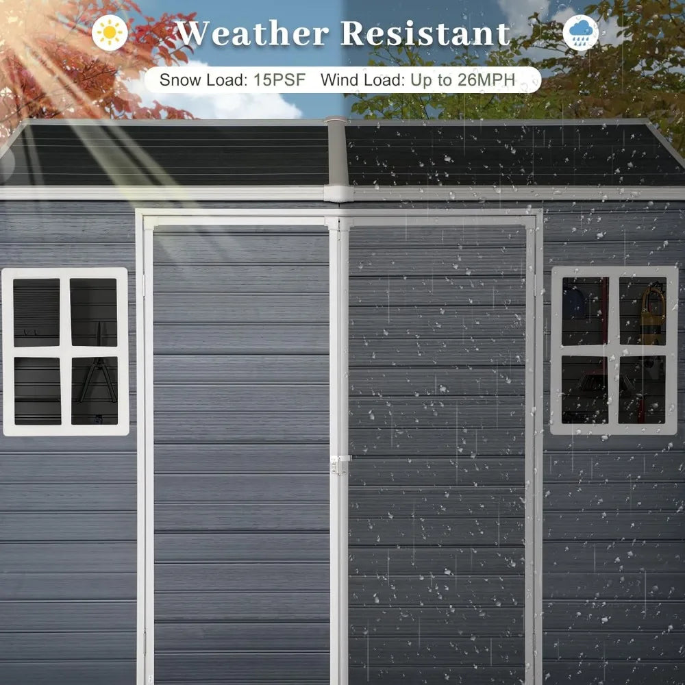 8x6 FT Resin Storage Sheds Outdoor with Floor Included,Outdoor Storage Clearance with Door, Storage Sheds for Garden Tools