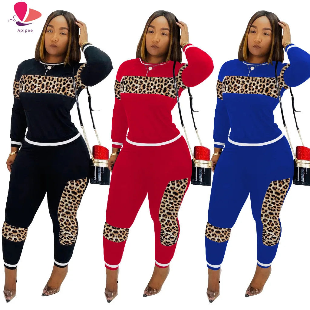 Famous Brown  Leopard Camouflage Two Pieces Set Women's Sports Suit Long Sleeve Sweatshirt And Sweatpants Casual Tracksuit Jogging suit