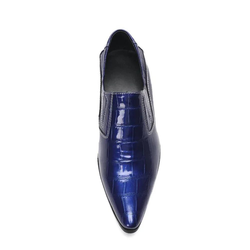 Leather Shoes Mens Pointed Toe Business Suit Breathable  Blue