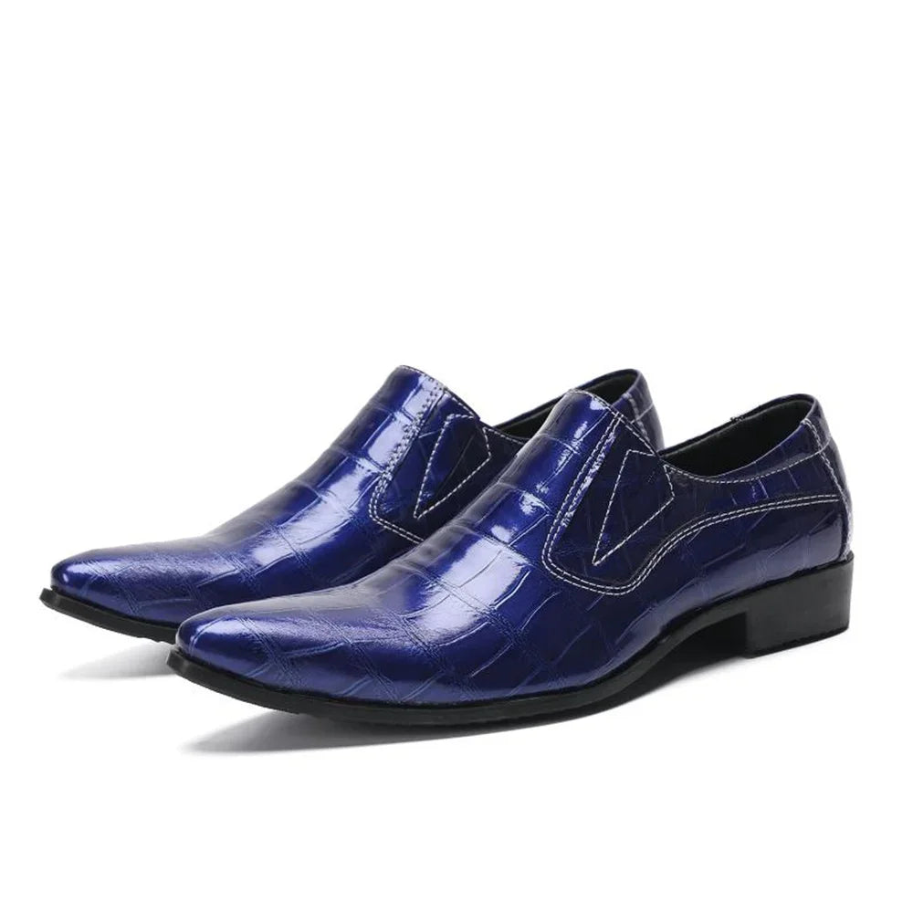 Leather Shoes Mens Pointed Toe Business Suit Breathable  Blue