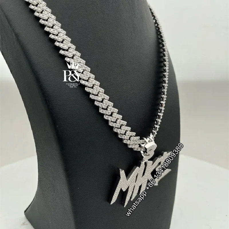 Famous Brown Custom Iced Out Vvs Moissanite Diamond Name Pendant With Cuban Link Chain 925 Sterling Silver Men Jewelry Hiphop Necklace