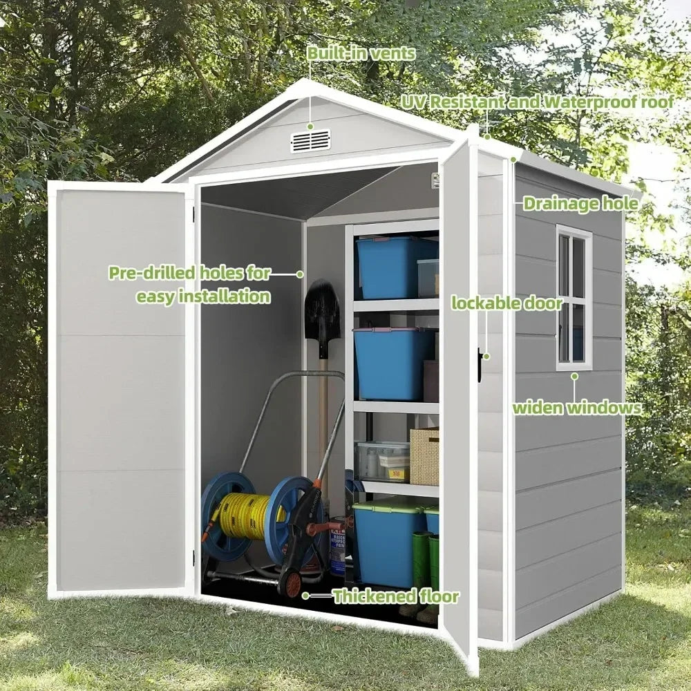 Resin Shed 6x4.4FT with Floor,Outdoor Storage Shed with Floor for Garden Tool,Waterproof Outdoor Resin Shed,Lockable Doors