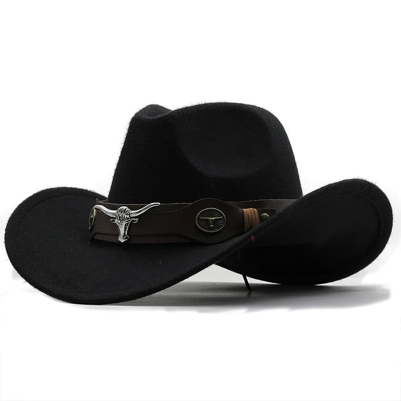 Women/ Men Red Wool Chapeu Western Cowboy Hat Gentleman Jazz Sombrero Hombre Cap Dad Cowgirl Hats Size 56-58cm