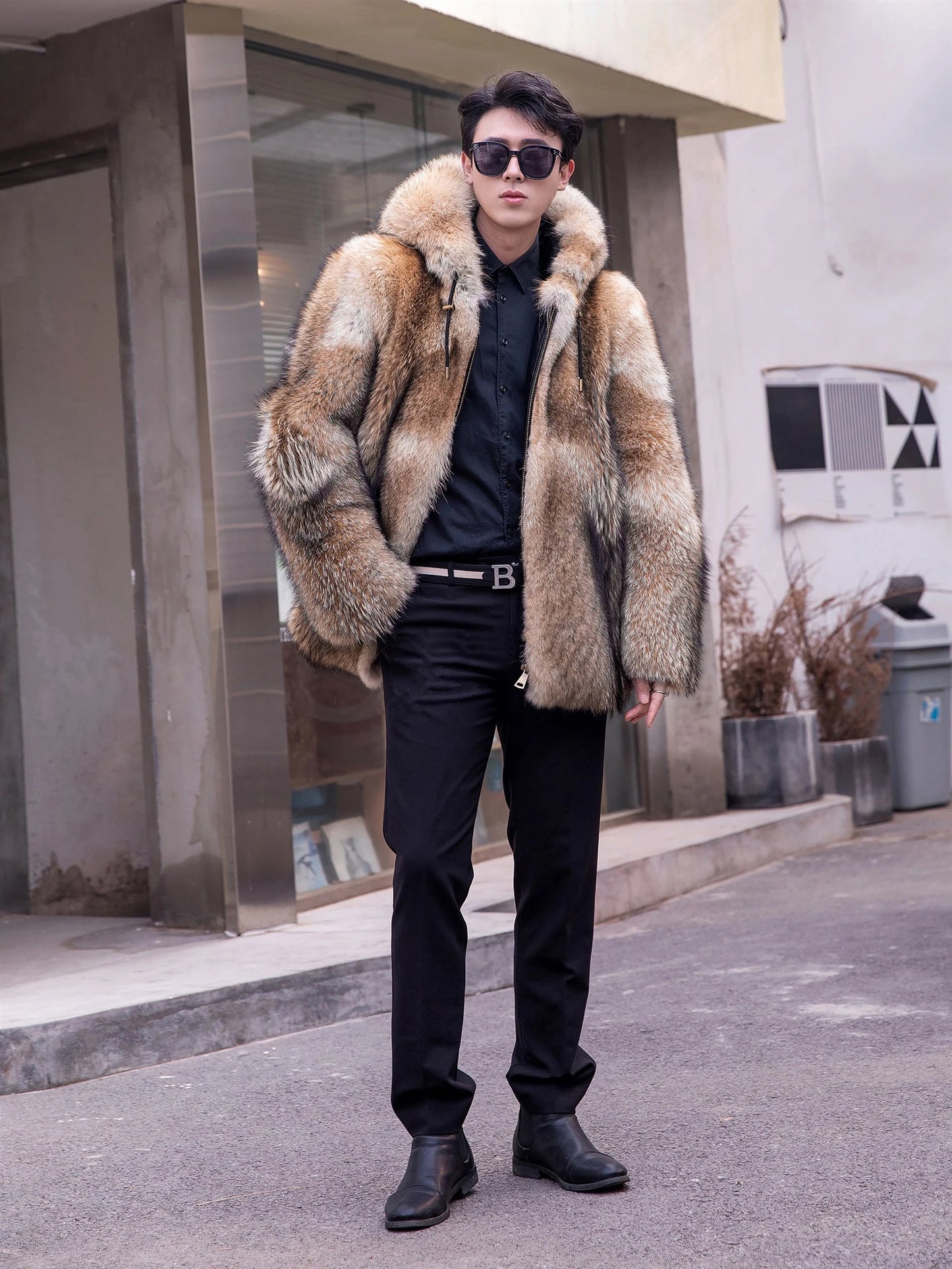 Famous Brown Fangtai 2024 New Fashion Natural Wolf Fur Winter man Jacket Warm Luxury Plus Size Wolf Fur Men Coat Coyote Coat Doub coyote fur