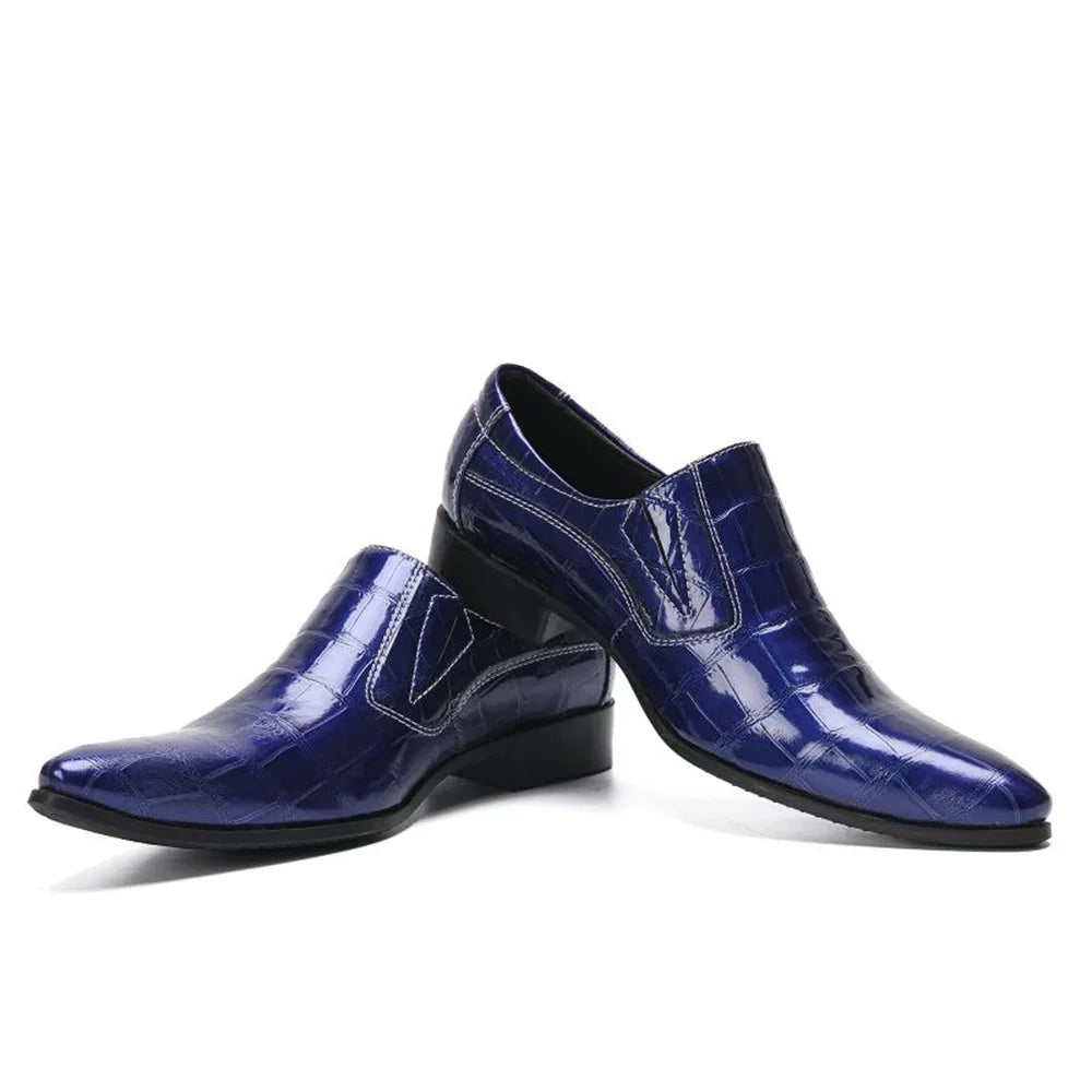 Leather Shoes Mens Pointed Toe Business Suit Breathable  Blue