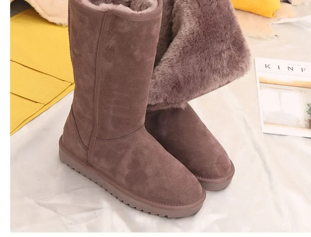 Famous Brown Women Classic Ladies Girls Winter Snow Boots  Waterproof Warm Genuine Leather Fur Australia Plus Velvet Knee High  Winter