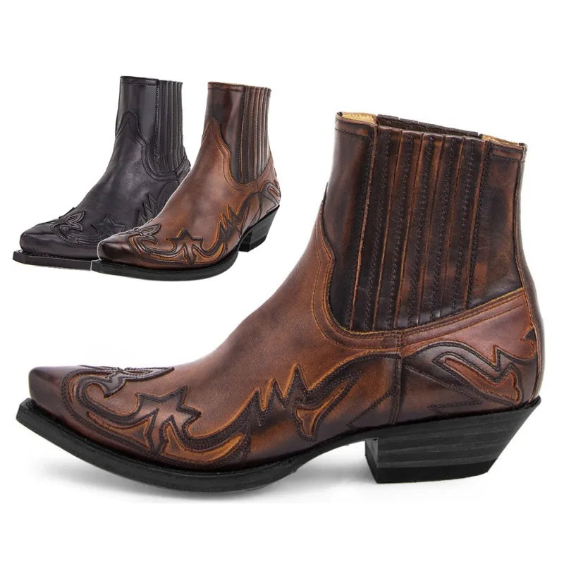 Men's Boots Handmade Wedge Ankle Boots for Men Western Cowboy Boots Unisex Men's Leather Shoes Hard-Wearing Roman Shoes