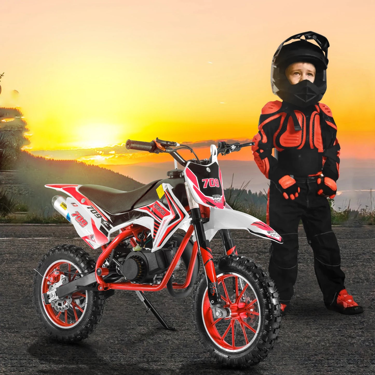 Famous Brown 49cc 2 Stroke Kids Dirt Bike, Gas Power Motocross, Off Road Mini Motorcycle, Pocket Motorbike with Front Rear Disc Brakes, Racin