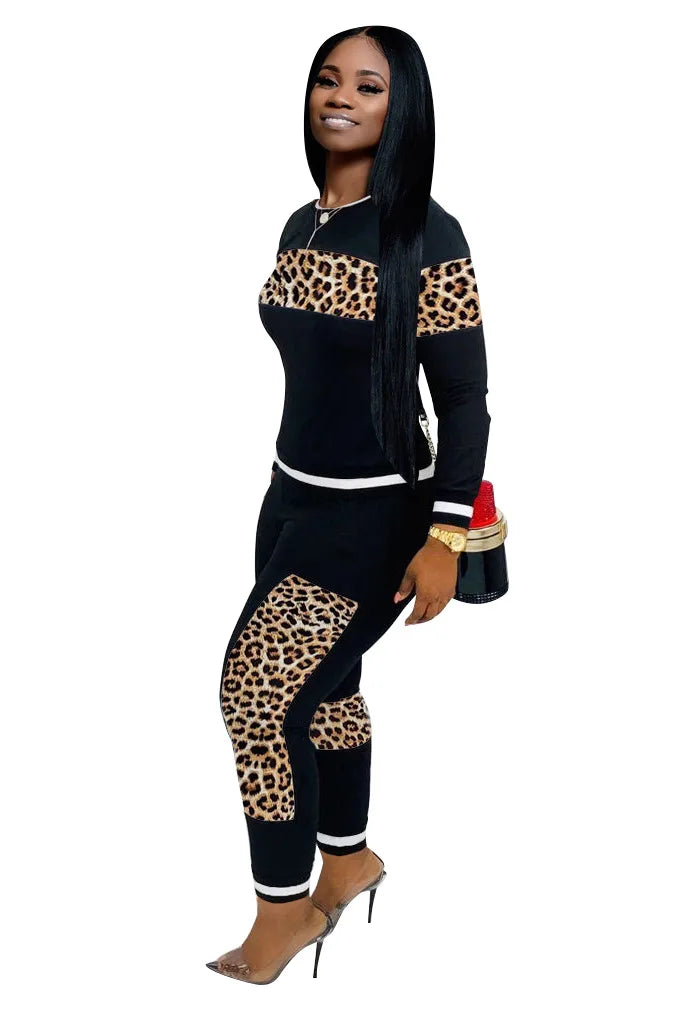 Famous Brown  Leopard Camouflage Two Pieces Set Women's Sports Suit Long Sleeve Sweatshirt And Sweatpants Casual Tracksuit Jogging suit