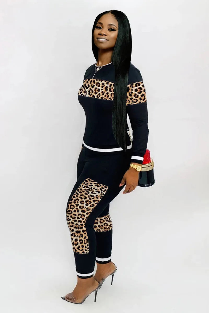 Famous Brown  Leopard Camouflage Two Pieces Set Women's Sports Suit Long Sleeve Sweatshirt And Sweatpants Casual Tracksuit Jogging suit