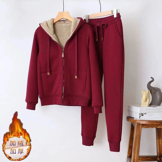 Famous Brown Autumn Winter Sweatshirt Sweatpants Two-piece Suit Women Fleece Thicken Sports Casual Sets Hoodies Coat Trousers 2-piece Sets