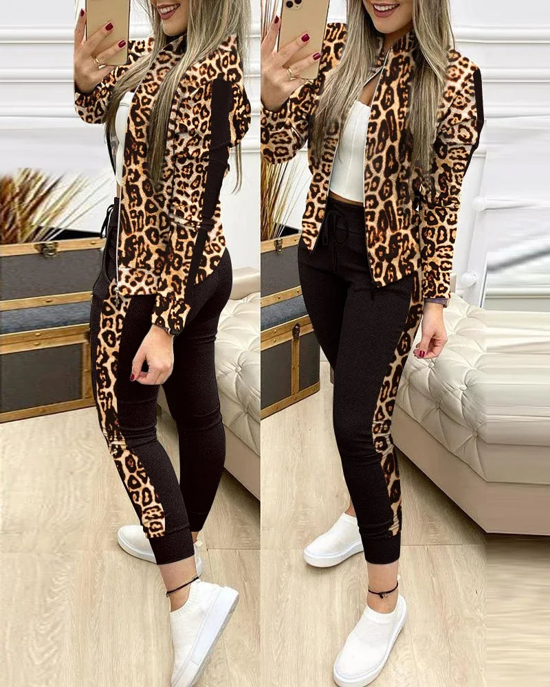 Famous Brown Women Two Piece Set Outfits Autumn Women's Tracksuit Zipper Top Pants Casual Sport Suit Winter 2 Piece Woman Set