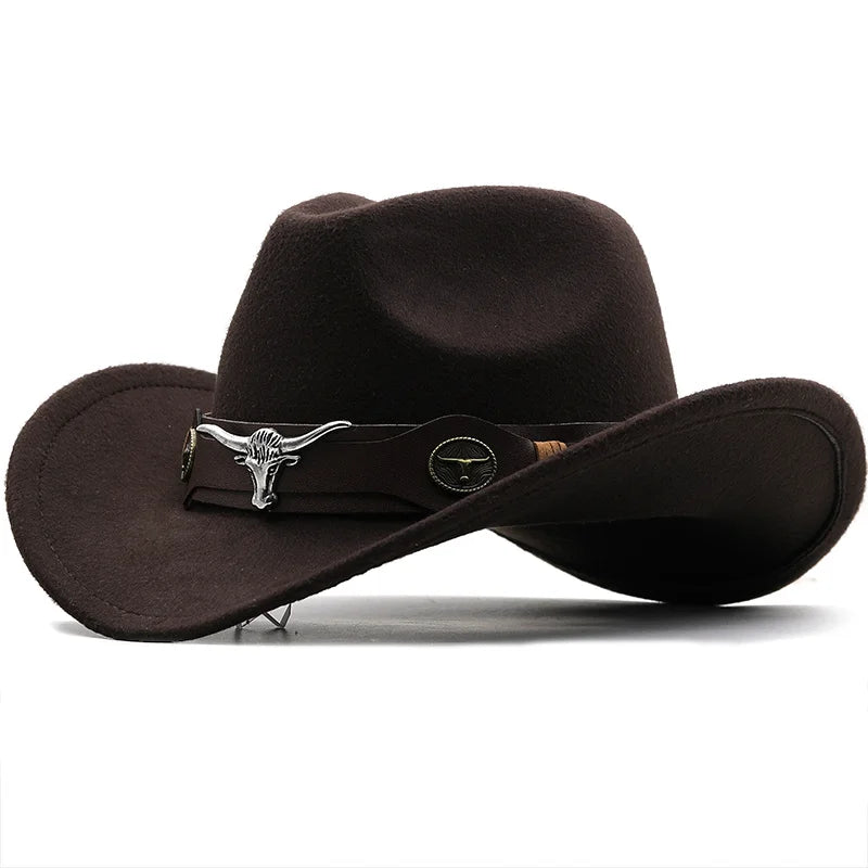 Women/ Men Red Wool Chapeu Western Cowboy Hat Gentleman Jazz Sombrero Hombre Cap Dad Cowgirl Hats Size 56-58cm