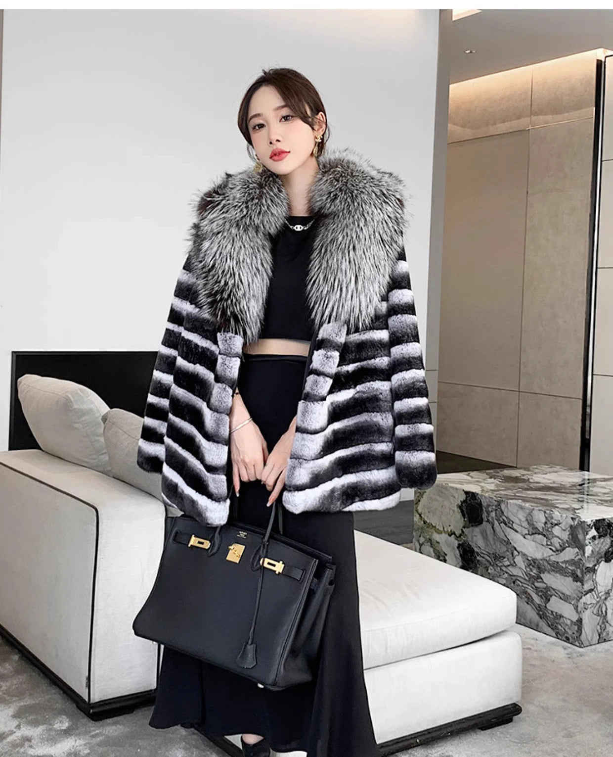 Large silver real fox fur collar winter leather collar shawl coat accessories down coat fur collar