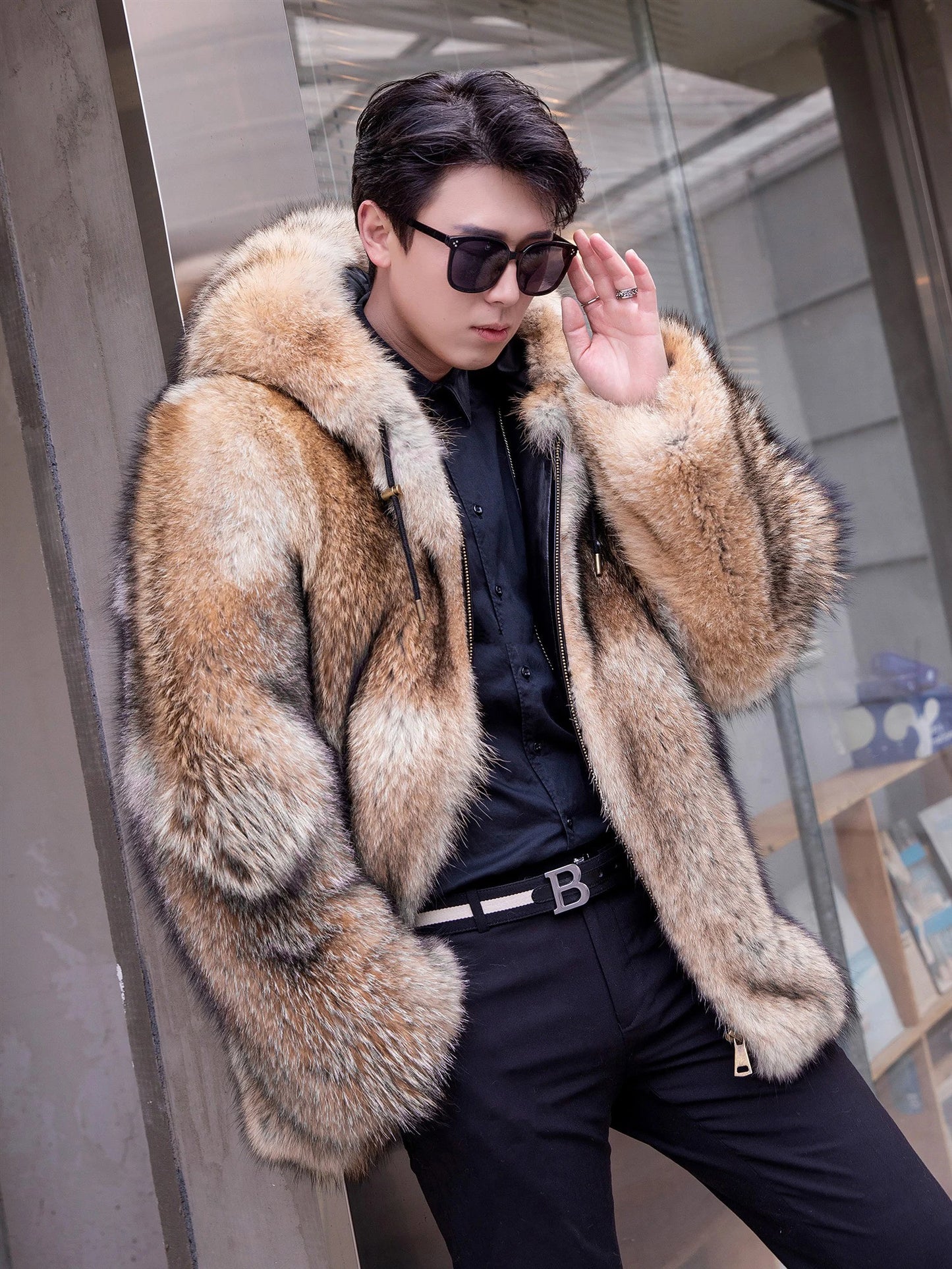 Famous Brown Fangtai 2024 New Fashion Natural Wolf Fur Winter man Jacket Warm Luxury Plus Size Wolf Fur Men Coat Coyote Coat Doub coyote fur