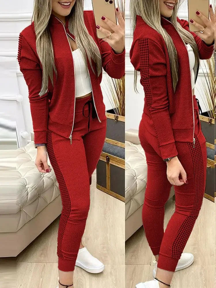 Famous Brown Women Two Piece Set Outfits Autumn Women's Tracksuit Zipper Top Pants Casual Sport Suit Winter 2 Piece Woman Set