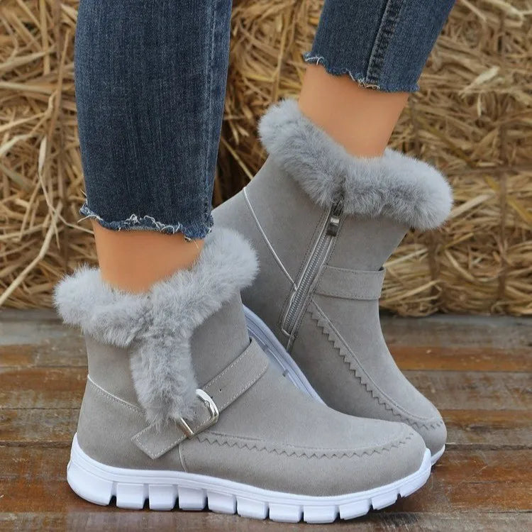 Famous Brown Winter Women Fur Warm Chelsea Snow Boots Casual Shoes New Short Plush Suede Ankle Boots Flats Gladiator Sport Ladies Botas Mujer