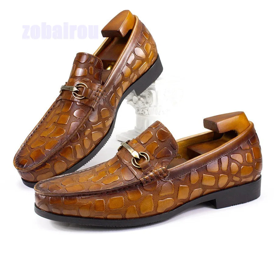 Famous Brown Black Brown Crocodile Embossed Loafer Shoes Genuine Leather Horse Buckle Men's One Step Lazy Shoes Business Casual Leather Shoes