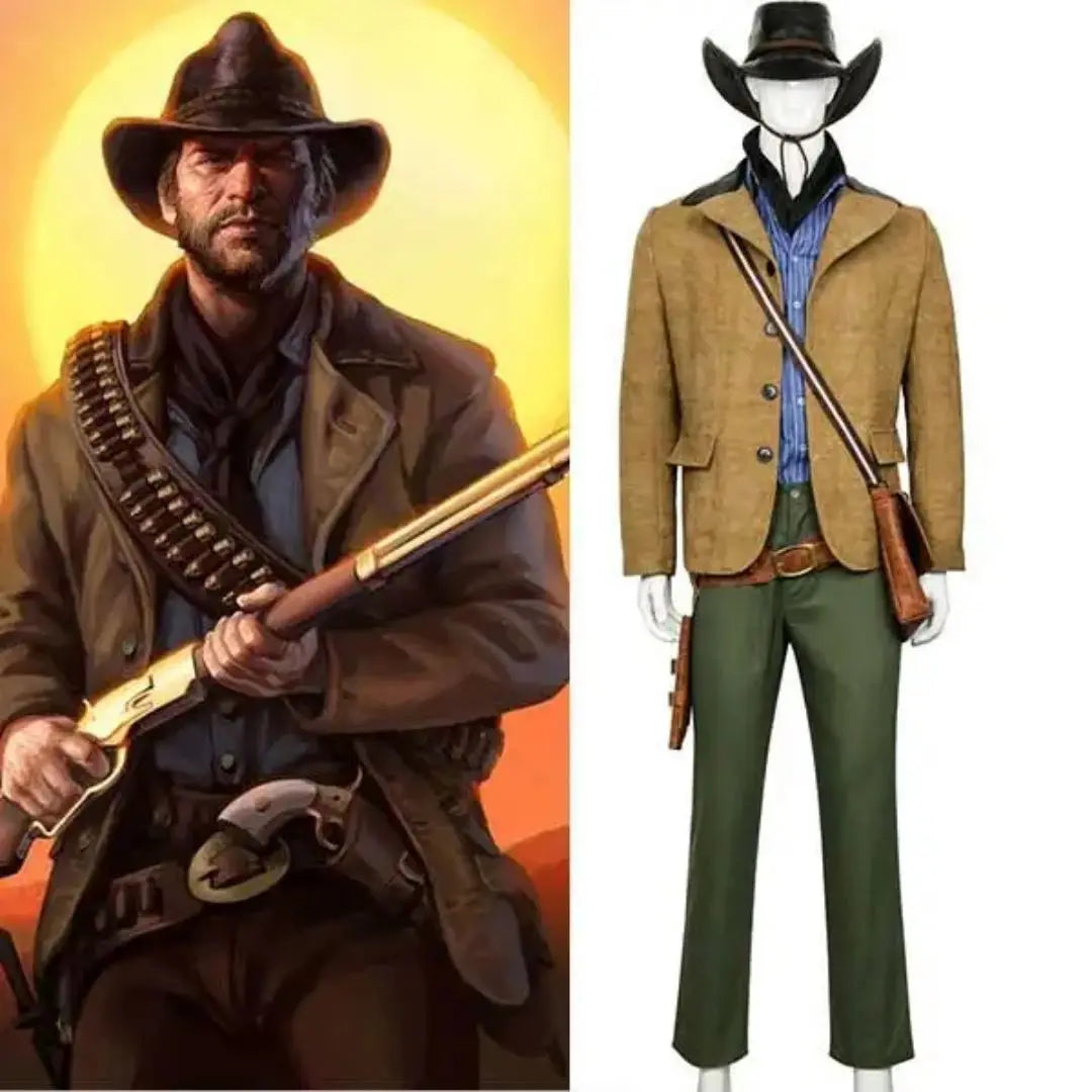 Famous Brown Takerlama Arthur Morgan Halloween Cowboy Cosplay Costume RDR2 Red Dead: RedemptionⅡ Men‘s Uniform Jacket Shirts Pants Hat