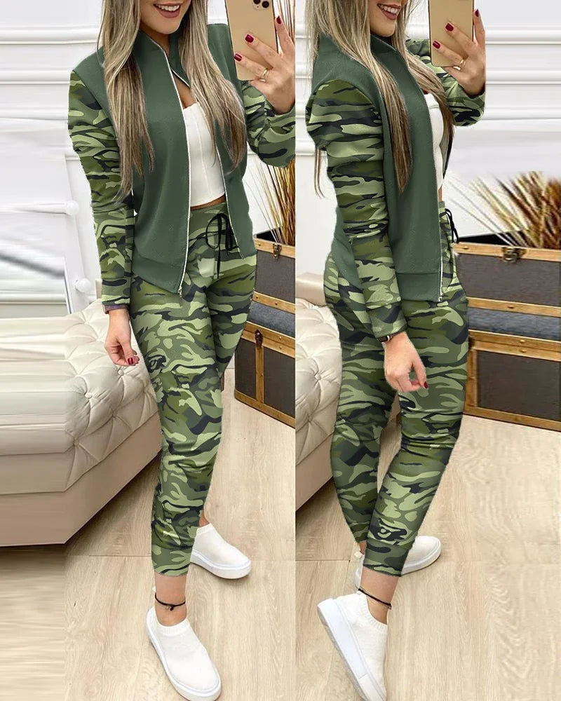 Famous Brown Women Two Piece Set Outfits Autumn Women's Tracksuit Zipper Top Pants Casual Sport Suit Winter 2 Piece Woman Set