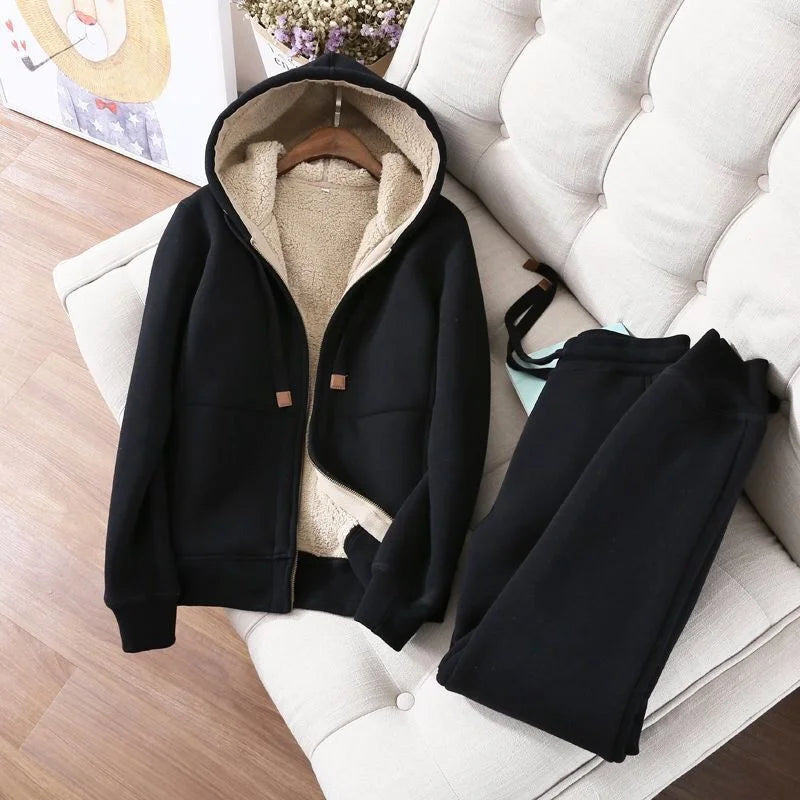 Famous Brown Autumn Winter Sweatshirt Sweatpants Two-piece Suit Women Fleece Thicken Sports Casual Sets Hoodies Coat Trousers 2-piece Sets