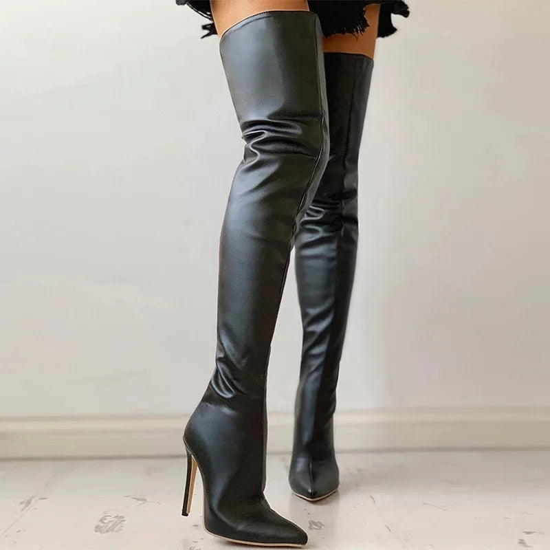 Famous Brown Women's Boots High Heel 11cm Over Knee Boots Large Size 34-43 Back Zipper Fashion Personality Boots