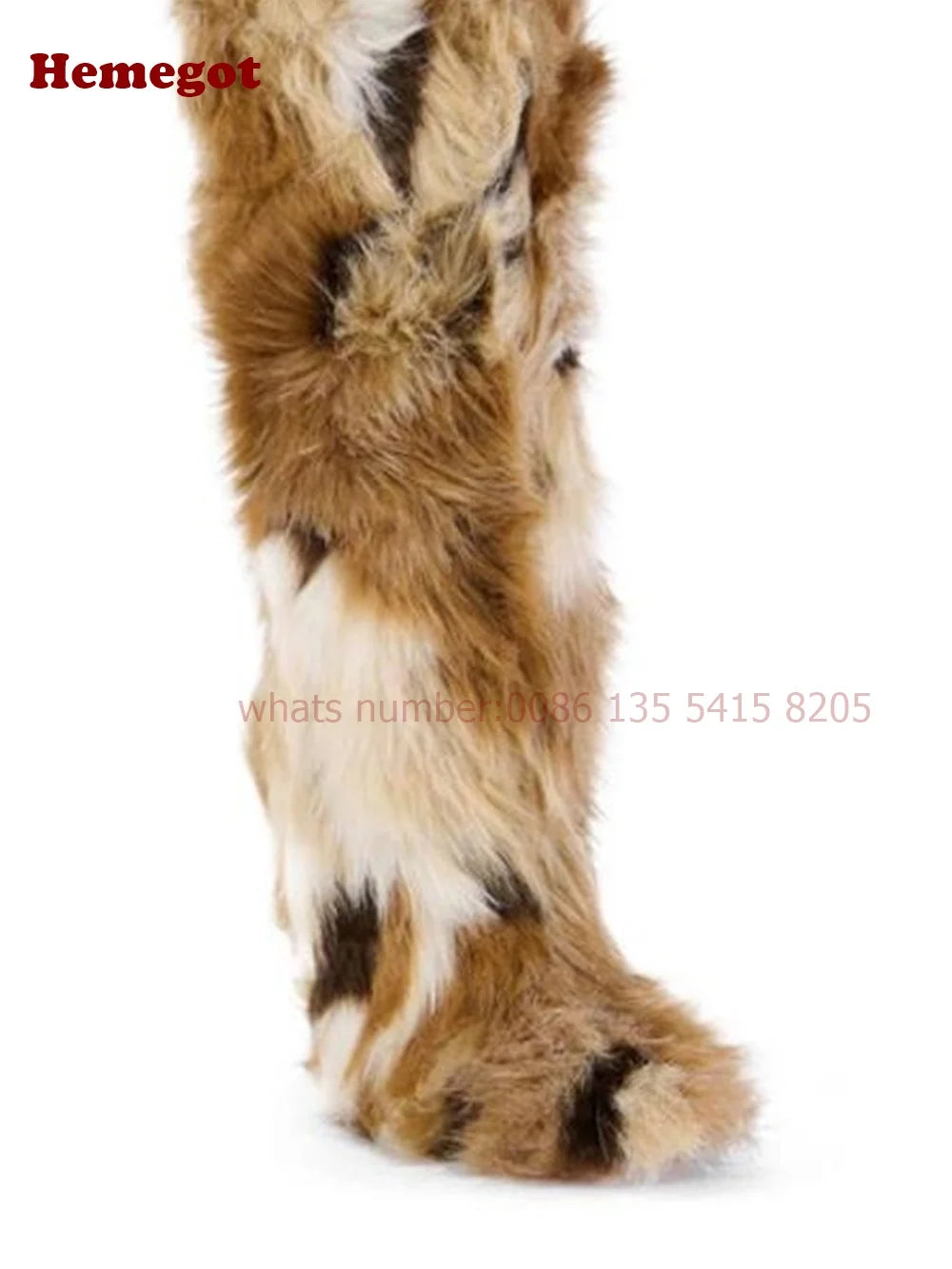 Famous Brown Animal Fur Knee High Boots Pointy Toe Thin Heels Warm Women's Boots