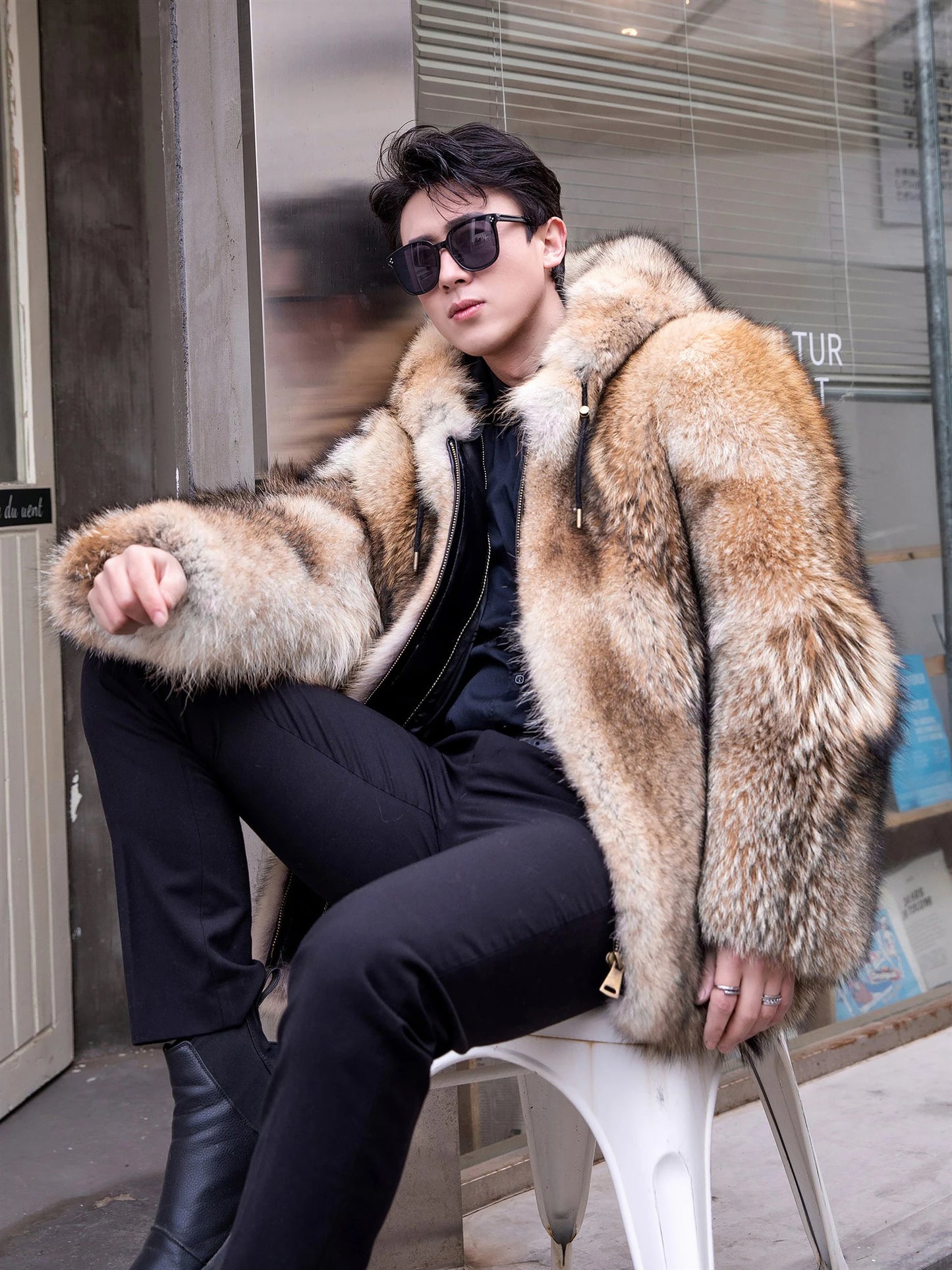 Famous Brown Fangtai 2024 New Fashion Natural Wolf Fur Winter man Jacket Warm Luxury Plus Size Wolf Fur Men Coat Coyote Coat Doub coyote fur