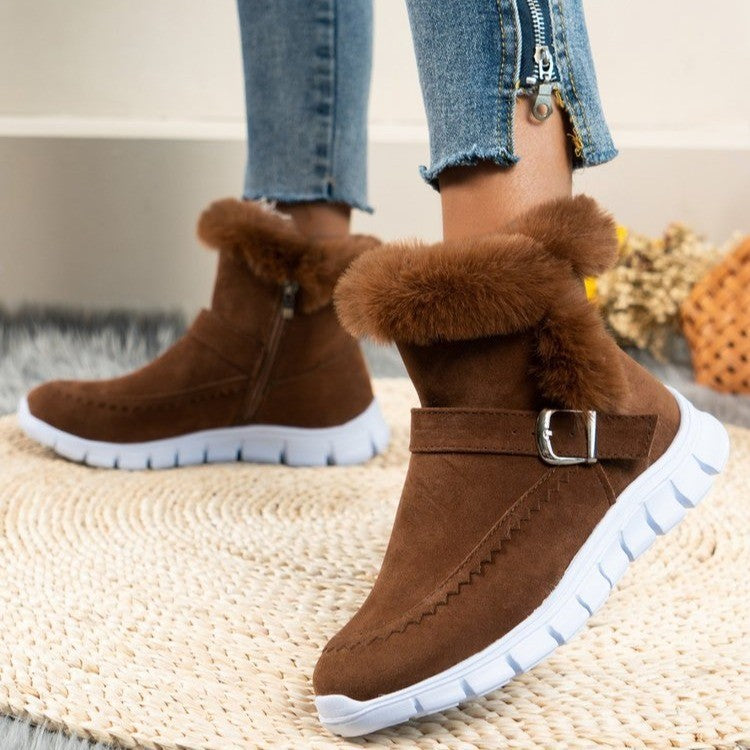 Famous Brown Winter Women Fur Warm Chelsea Snow Boots Casual Shoes New Short Plush Suede Ankle Boots Flats Gladiator Sport Ladies Botas Mujer