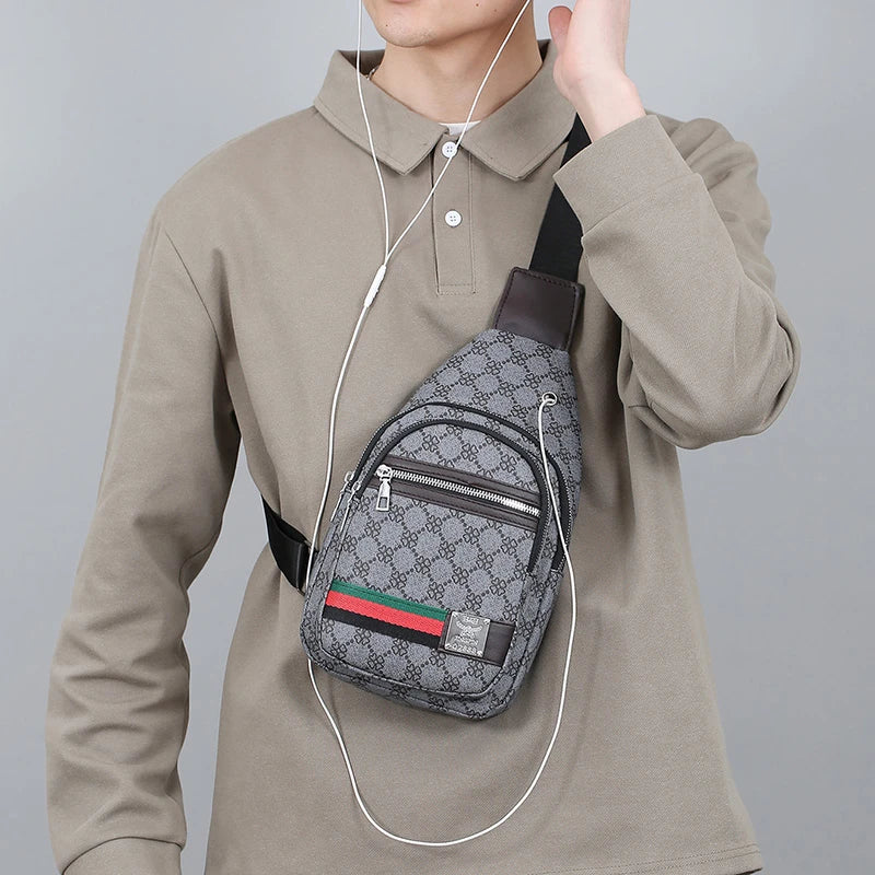 Famous Brown Men's Multifunction Messenger Bag Shoulder Cloth Chest Bags Crossbody Casual Handbag with Earphone Hole